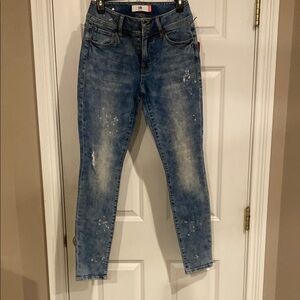 CAbi Blue Skinny Jeans with Distressed Details